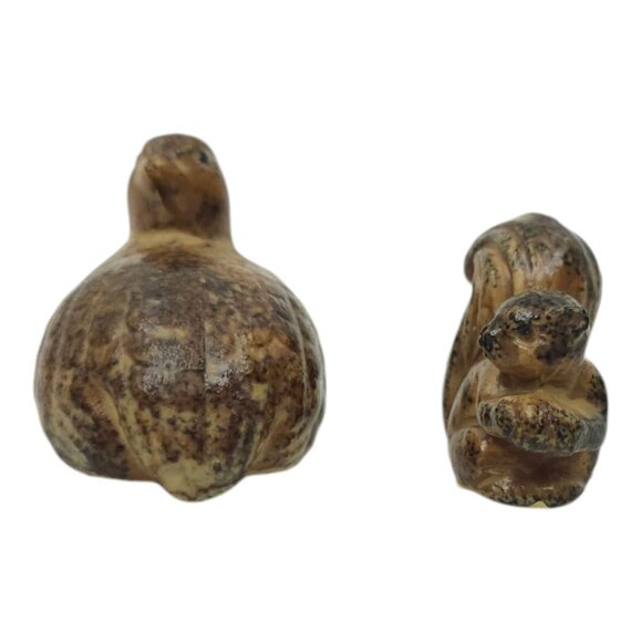 Napcoware Import Miniature Quail Squirrel Vintage 60s Ceramic Speckled Figurines - Picture 4 of 13